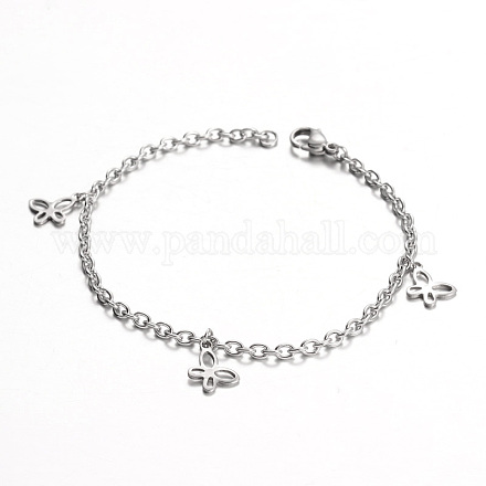 304 Stainless Steel Butterfly Charm Bracelets BJEW-L567-04P-1