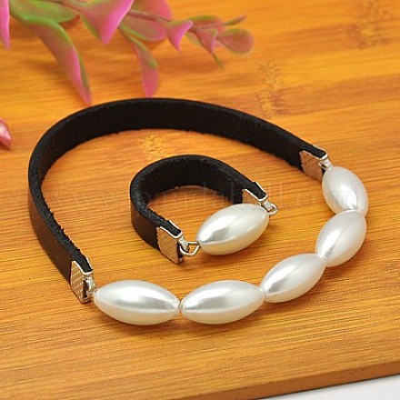 Glass Pearl Jewelry Sets: Rings and Bracelets SJEW-JS00296-01-1