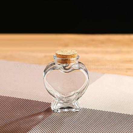 ガラス瓶  ウィッシングボトル  コルク栓付き  ハート  透明  6x8.1cm  容量：80ml（2.71fl.oz） X-HEAR-PW0001-129A-1
