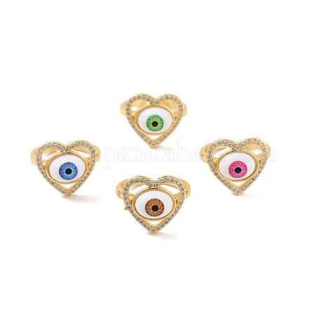 Coeur de zircone cubique avec anneau de manchette ouvert mauvais œil avec acrylique RJEW-B042-05G-1