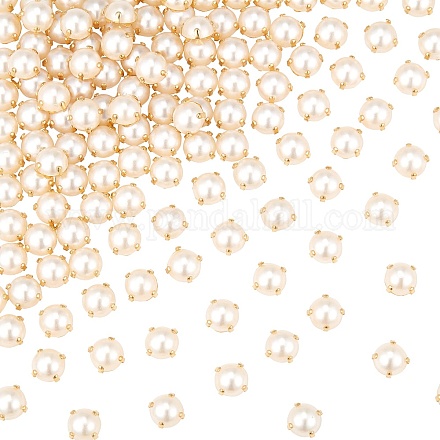 GORGECRAFT 200Pcs Sewing Pearl Beads Two Holes Sew on Pearls and Rhinestones with Gold Claw Flatback Half Round Pearl Garment Accessories for Craft Clothes (7.5MM) SACR-GF0001-03A-1