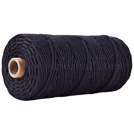 工芸品の編み物用の綿糸  ブラック  3mm  約109.36ヤード（100m）/ロール KNIT-PW0001-01-14-1