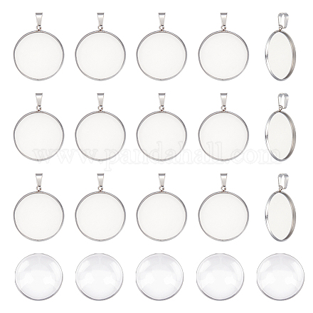 UNICRAFTALE 30 Sets Cabochon Pendants 304 Stainless Steel Round Cabochon Necklace Charms with Pinch Bails Blanks Bezel Pendant Trays with Glass Cabochon for DIY Jewelry Making FIND-UN0001-80-1