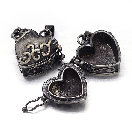Carved Heart Rack Plating Brass Prayer Box Pendants KK-L101-22B-1