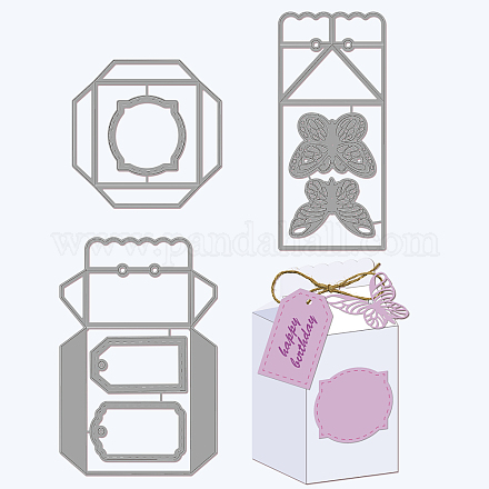 GLOBLELAND 3Set 3D Butterfly Box Cutting Dies Metal Gift Candy Box Frame Die Cuts Embossing Stencils Template for Paper Card Making Decoration DIY Scrapbooking Album Craft Decor DIY-WH0309-559-1