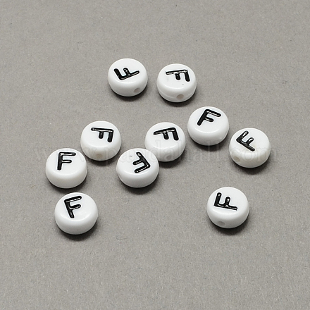 Perles de lettre à trous horizontaux acryliques blanches et noires X-SACR-Q101-01F-1