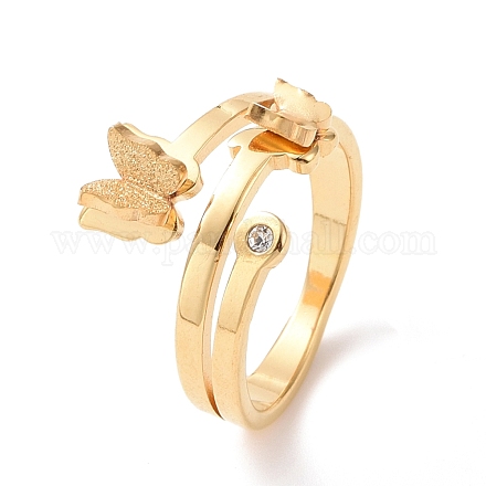 Crystal Rhinestone Butterfly Finger Ring RJEW-D120-09G-1