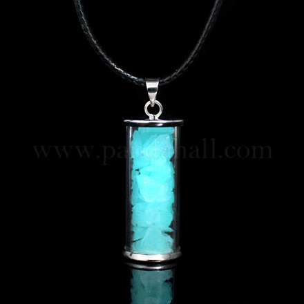 Botella de los deseos de vidrio con collar con colgante de piedra de luminarias sintéticas LUMI-PW0001-054-B-1