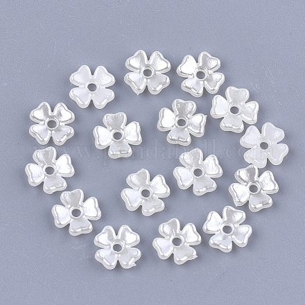 4-pétalo tapas de cuentas de perlas de imitación de plástico abs X-OACR-T018-04-1