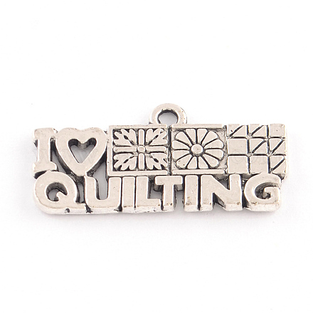 Tibetan Style Phrase I Love Quilting Alloy Charms TIBEP-Q054-38AS-RS-1