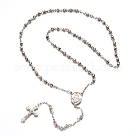 304 Stainless Steel Rosary Bead Necklaces NJEW-L353-54-1