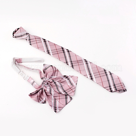 Conjunto de corbatas y corbatas con cremallera y lazo de poliéster ajustable para mujer de estilo preppy AJEW-WH0113-29B-1