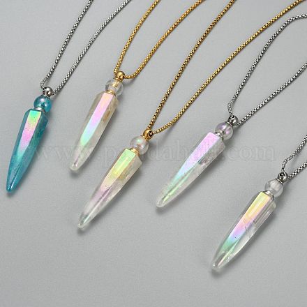Galvanoplastie colliers pendentifs de bouteille de parfum en cristal de quartz naturel NJEW-I239-01-1