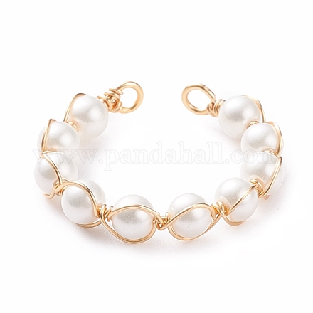 Shell Pearl Braided Open Cuff Ring RJEW-TA00031-1