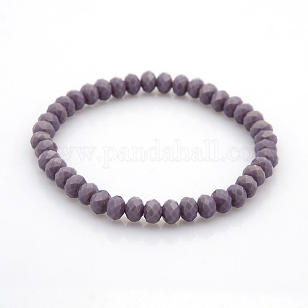 Bracelets élastiques de perles de verre rondelle de cristal de couleur opaque solide BJEW-F075-05-1