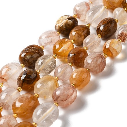 Quartz hématoïde jaune naturel/fils de perles de quartz guérisseur doré G-B028-B08-1