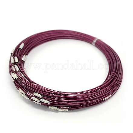 スチール製ワイヤーネックレスコード  DIYのジュエリーには素敵な  真鍮製ネジ式クラスプ付き  赤ミディアム紫  17.5インチ  1mm  クラスプ：12x4mm TWIR-SW001-21-1