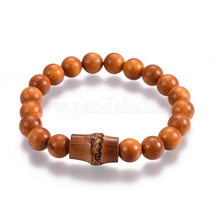 Bracelets extensibles de perles de bois pour hommes BJEW-JB04122-02-1