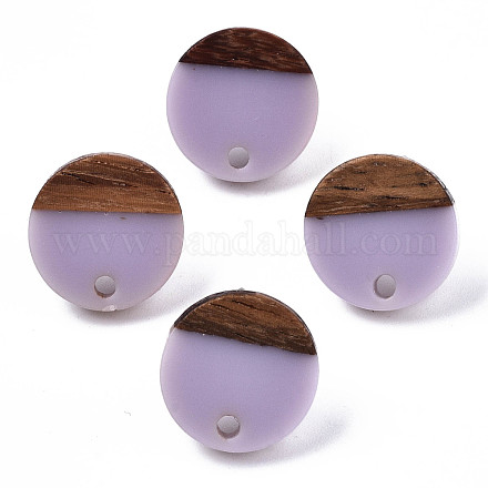 Orecchini a bottone in resina opaca e legno di noce MAK-N032-007A-B04-1