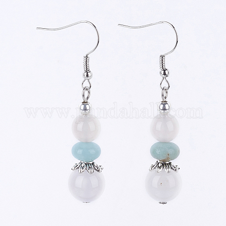 Natural Grey Agate and Flower Amazonite Dangle Earrings EJEW-JE02695-03-1