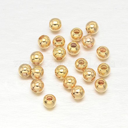 Vraies perles d'espacement rondes en laiton plaqué 18k or véritable X-KK-L147-197-2mm-NR-1