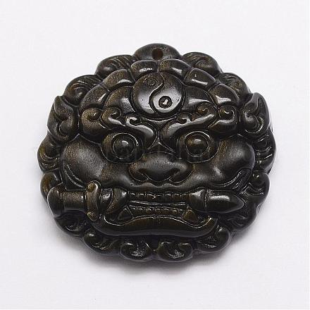 Feng Shui Natural Golden Sheen Obsidian Carven Pendants G-A169-036-1