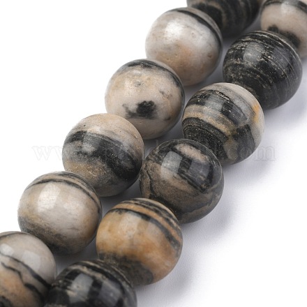Natürliche schwarze Seide Stein / Netstone Runde Perlen Stränge G-N0148-03-12mm-1