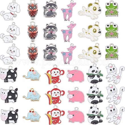 SUNNYCLUE 36Pcs Assorted Enamel Charms Gold Plated Animal Cat Panda Cow Dog Charms Pendants for Jewelry Making Necklace Earrings Bracelet Craft Findings ENAM-SC0001-29-1