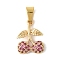 Brass Micro Pave Cubic Zirconia Pendants, with Jump Ring, Cherry, Real 14K Gold Plated, Camellia, 15x11x3mm, Hole: 5x3mm