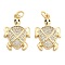 Brass Pave Clear Cubic Zirconia Pendants, Tortoise, with Jump Ring, Tortoise, 21x14x4mm, Hole: 5mm