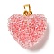 Transparent Resin Dotted Rhinetone Pendants, Heart Charms with Rack Plating Brass Findings, Real 18K Gold Plated, Cadmium Free & Lead Free, Long-Lasting Plated, Light Coral, 21x20x11mm, Hole: 4.5x3mm