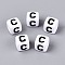 Opaque Acrylic Beads, Cube with Number, with Enamel, Black, Letter C, 7.5~8x7.5~8x8~8.5mm, Hole: 3.6~4mm, about 1200pcs/500g