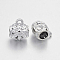 Lead Free & Nickel Free Alloy Tube Bails, Loop Bails, Bail Beads, Long-Lasting Plated, Barrel with Flower Pattern, Silver Color Plated, 13x10x9mm, Hole: 2mm, Inner Diameter: 5mm