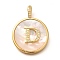 Rack Plating Brass Micro Pave Clear Cubic Zirconia Pendants with Shell, Letter Series Charms, Long-Lasting Plated, Lead Free & Cadmium Free, Letter D, 32x24x3.5mm, Hole: 6x3mm