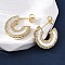 C-Shaped Brass Micro Pave Cubic Zirconia Stud Earrings, with Ear Nuts, with Shell, Cadmium Free & Lead Free, Rack Plating, Long-Lasting Plated, Real 18K Gold Plated, 19x3.5mm