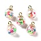 Glass Pendants, Round, with CCB and Handmade Polymer Clay, Flat Round, 21.5x16mm, Hole: 2.5mm