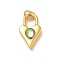 Ion Plating(IP) 304 Stainless Steel with Rhinestone Pendants, with Jump Ring, Real 14K Gold Plated, Heart Lock Charm, Peridot, 20x11.5x6mm, Hole: 5x3mm