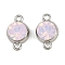 Brass Pave Cubic Zirconia Connector Charms, Flat Round Links, Platinum, Lavender Blush, 12.5x8x5mm, Hole: 1.4mm