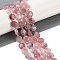 Natural Strawberry Quartz Beads Strands, Faceted Pentagonal Cut, Flat Round, with Seed Beads, 10~10.5x5~6mm, Hole: 1mm, about 32~33pcs/strand, 15.75''(40cm)