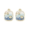 Alloy Rhinestone Pendants, Rectangle with Starfish & Shell Shape, Enamel Style, Rack Plating, Cadmium Free & Lead Free, Golden, 19.5x14x3.5mm, Hole: 1.8mm
