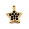 304 Stainless Steel Micro Pave Rhinestone Pendants Charms, Ion Plating(IP), Real 18K Gold Plated, Star, Jet, 17x15x2.5mm, Hole: 1mm