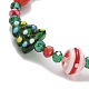 Weihnachtsbaum & Schneemann & Geschenkbox Bunte Malerei & Glas-Stretch-Armbänder für Damen BJEW-TA00258-5