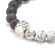 Bracelet extensible à perles rondes en howlite synthétique et pierre de lave naturelle avec empreinte de patte en alliage X-BJEW-JB07843-3