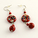 Trendy Cloisonne Donut Dangle Earrings with Spray Painted Glass Beads and Iron Earring Hooks EJEW-R089-01-3