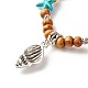 Bracelet extensible perles turquoises synthétiques étoile de mer & perles rondes bois naturel BJEW-JB07270-5