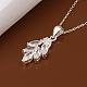 Trendy Silver Color Plated Brass Cubic Zirconia Leaf Pendant Necklaces For Women NJEW-BB12789-3