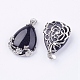 Teardrop with Flower Platinum Plated Brass Synthetic Blue Goldstone Pendants G-F228-37G-RS-2