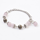 Natural Rose Quartz & Pyrite Link & Charm Bracelets BJEW-JB03674-03-1