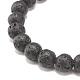 Natural Lava Rock Round Beaded Stretch Bracelet with Clear Cubic Zirconia Crown BJEW-JB07797-03-5