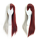 ロング半分シルバーホワイト半分赤前髪付きかわいいコスプレウィッグ  メイク衣装の合成ヒーローウィッグ  19.7インチ（50cm） OHAR-I015-06-1